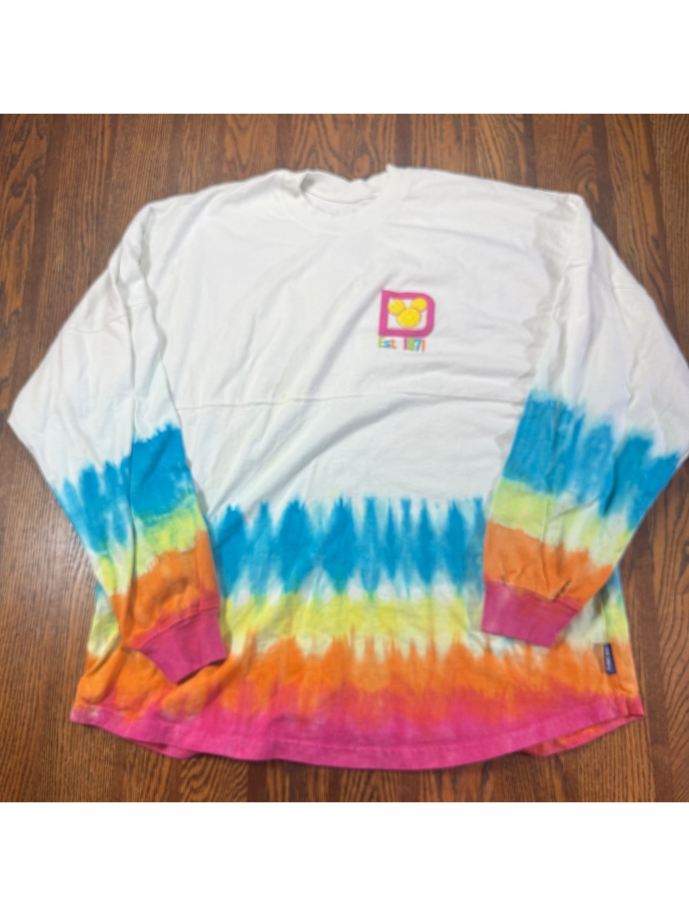 Disney Parks Walt Disney World Tie Dye Rainbow Spirit Jersey Long Sleeve Shirt L